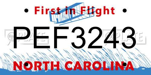 PEF3243 North Carolina License Plate