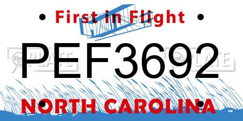PEF3692 North Carolina License Plate