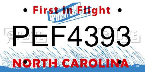 PEF4393 North Carolina License Plate