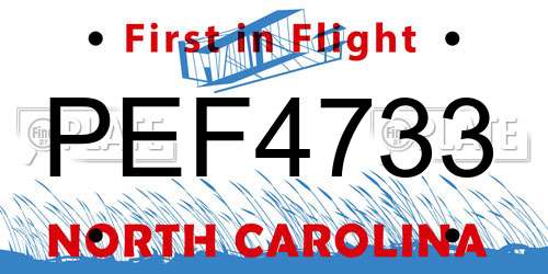 PEF4733 North Carolina License Plate