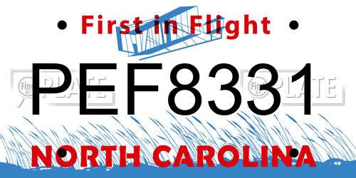 PEF8331 North Carolina License Plate
