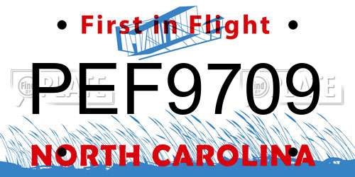 PEF9709 North Carolina License Plate