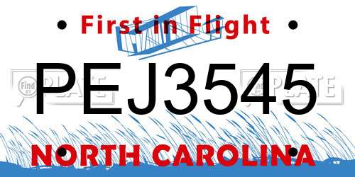 PEJ3545 North Carolina License Plate