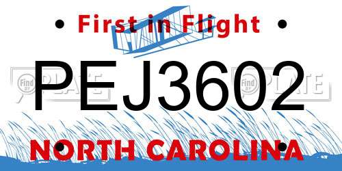 PEJ3602 North Carolina License Plate