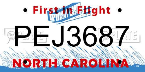 PEJ3687 North Carolina License Plate