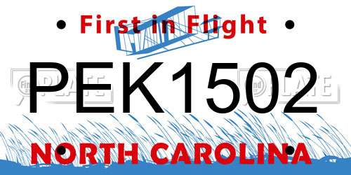 PEK1502 North Carolina License Plate