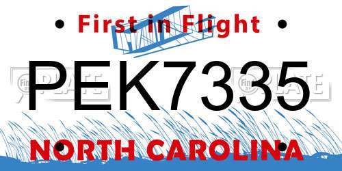 PEK7335 North Carolina License Plate