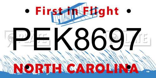 PEK8697 North Carolina License Plate
