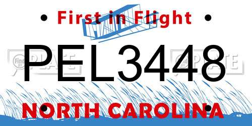 PEL3448 North Carolina License Plate