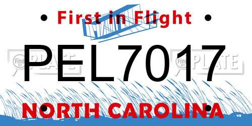 PEL7017 North Carolina License Plate