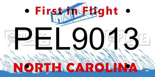 PEL9013 North Carolina License Plate