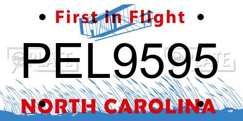 PEL9595 North Carolina License Plate
