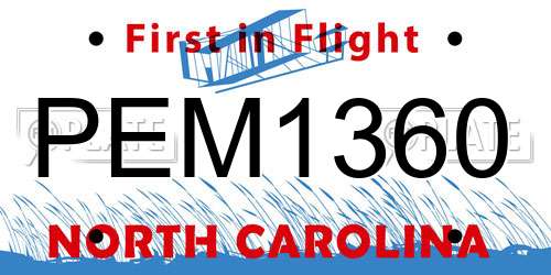 PEM1360 North Carolina License Plate