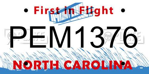 PEM1376 North Carolina License Plate