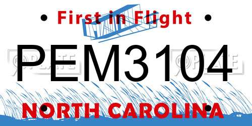PEM3104 North Carolina License Plate