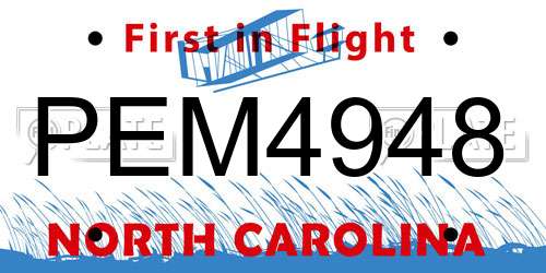 PEM4948 North Carolina License Plate