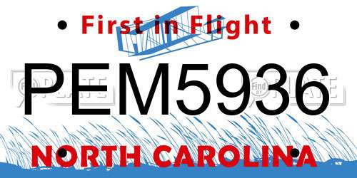 PEM5936 North Carolina License Plate