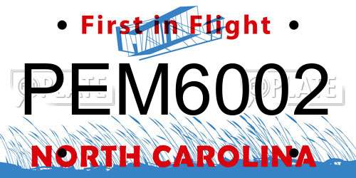 PEM6002 North Carolina License Plate