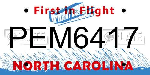 PEM6417 North Carolina License Plate
