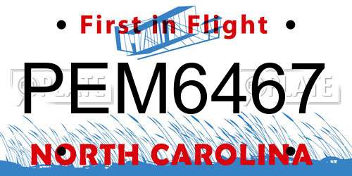 PEM6467 North Carolina License Plate