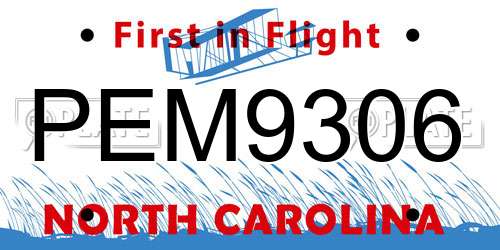 PEM9306 North Carolina License Plate