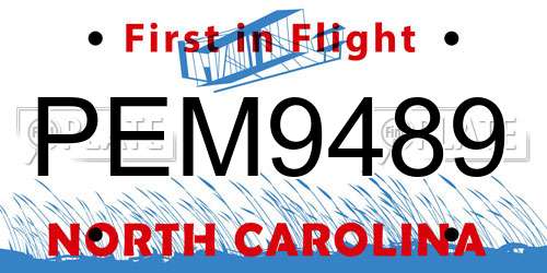 PEM9489 North Carolina License Plate