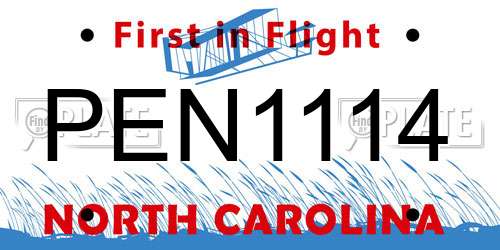 PEN1114 North Carolina License Plate