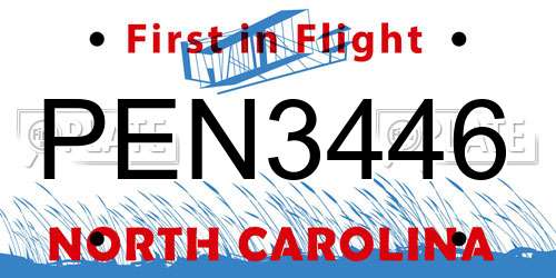 PEN3446 North Carolina License Plate