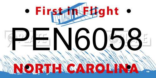 PEN6058 North Carolina License Plate
