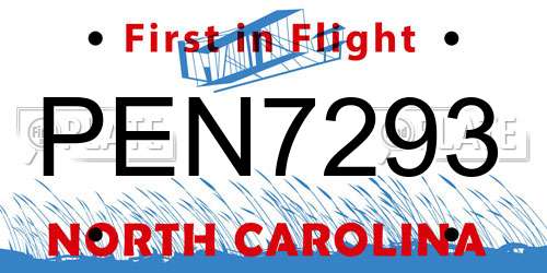 PEN7293 North Carolina License Plate