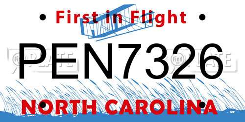 PEN7326 North Carolina License Plate