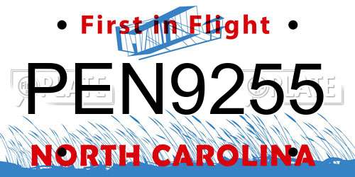 PEN9255 North Carolina License Plate