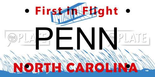 PENN North Carolina License Plate