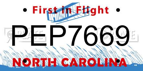 PEP7669 North Carolina License Plate