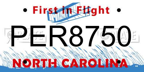 PER8750 North Carolina License Plate