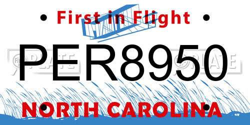 PER8950 North Carolina License Plate