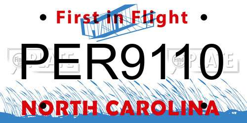 PER9110 North Carolina License Plate