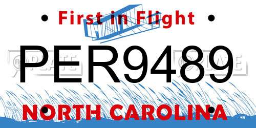 PER9489 North Carolina License Plate