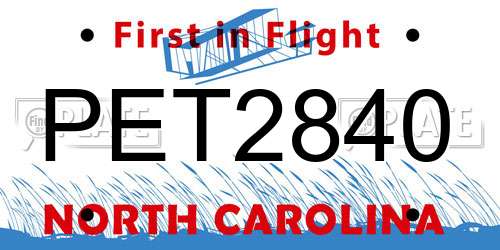 PET2840 North Carolina License Plate