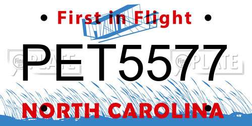 PET5577 North Carolina License Plate