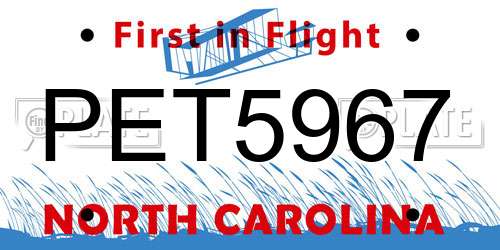 PET5967 North Carolina License Plate