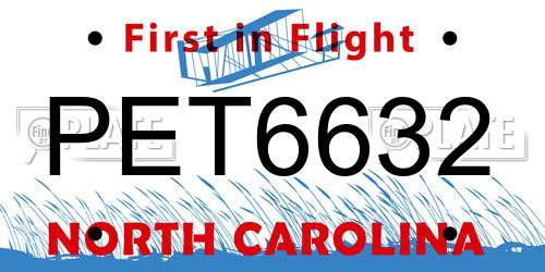 PET6632 North Carolina License Plate
