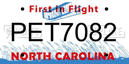 PET7082 North Carolina License Plate