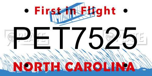 PET7525 North Carolina License Plate