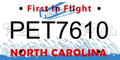 PET7610 North Carolina License Plate