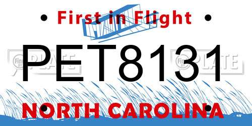 PET8131 North Carolina License Plate
