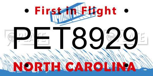 PET8929 North Carolina License Plate
