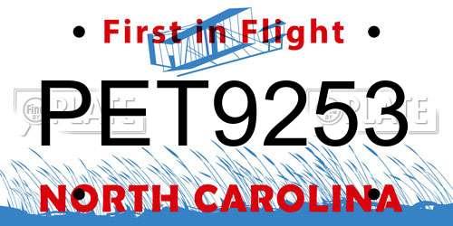 PET9253 North Carolina License Plate