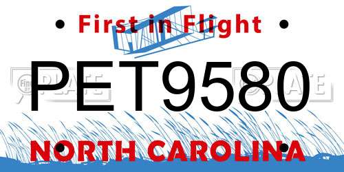 PET9580 North Carolina License Plate