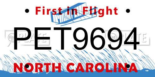 PET9694 North Carolina License Plate